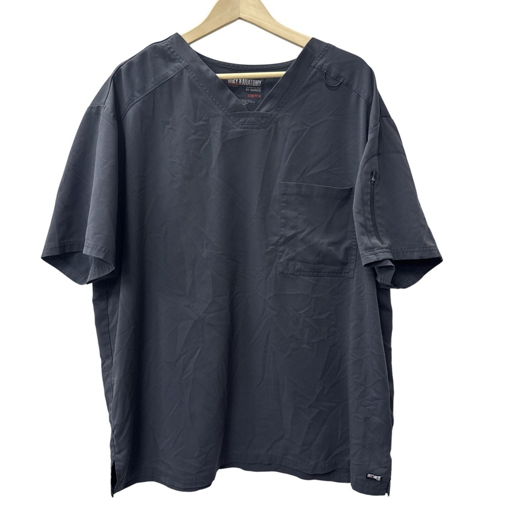 2XL Grey's Anatomy by Barco Gray Scrub Top Zipper Pocket Medical Uniform‎